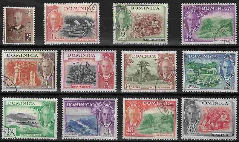 DOMINICA - 1951 - KGVI -GROUP TO 60c LMM & USED - SG 120-129, 131-132 - CV  R 1,035.00