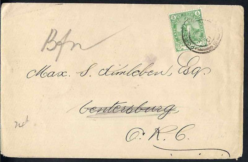 CAPE OF GOOD HOPE ON COVER SENT TO ORANGE RIVER COLONY