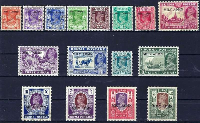 BURMA (MILY ADMN) - 1945 - KGVI - FULL SET TO 10Rs - SG35-50 - VIEW BELOW