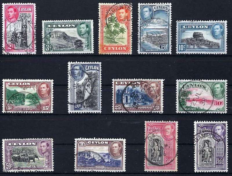 CEYLON 1938 - KGVI - COMPLETE SET - PERFS & SHADES TO Rs2 - SG 386-396b - CV - R 535.00 - VIEW BELOW
