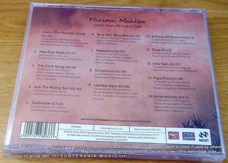 MIRIAM MAKEBA Live in Tokyo, 28 August 1968 SOUTH AFRICAN ISSUE Cat# SIYCD028