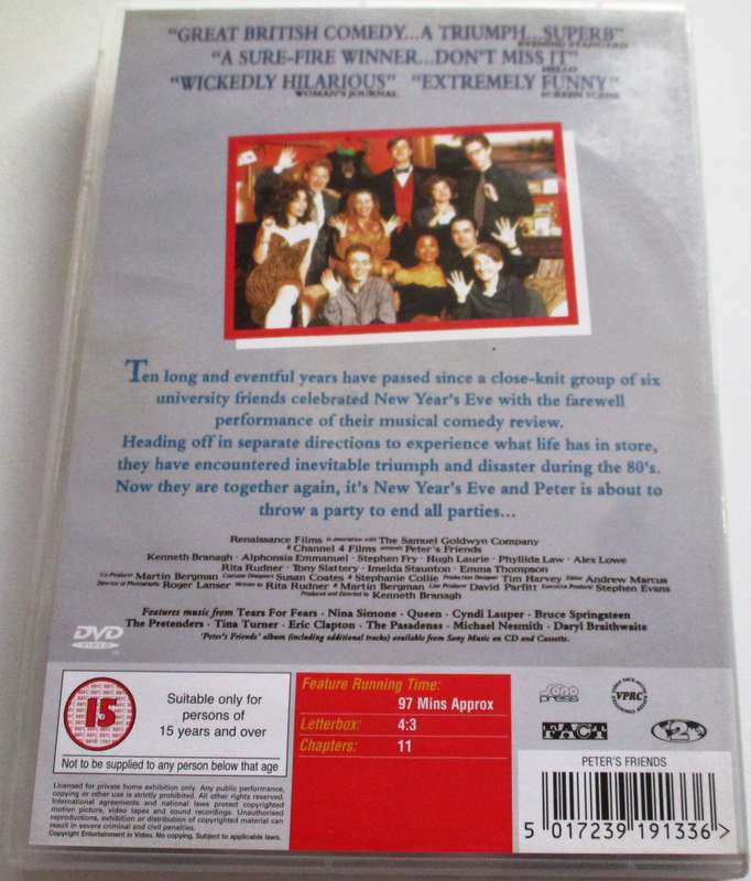 PETER'S FRIENDS Hugh Laurie Stephen Fry DVD [BBOX 13]
