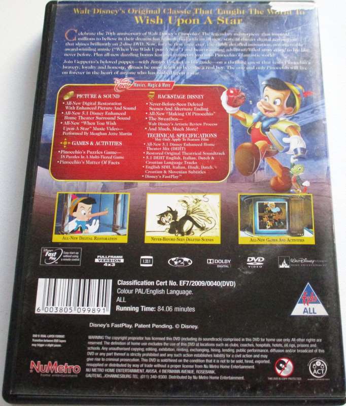 PINOCCHIO 70th Anniversary 2 Disc Edition DVD [BBOX 13]