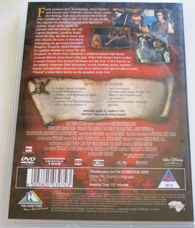 PIRATES OF THE CARIBBEAN The Curse of the Black Pearl DVD [BBOX 13]