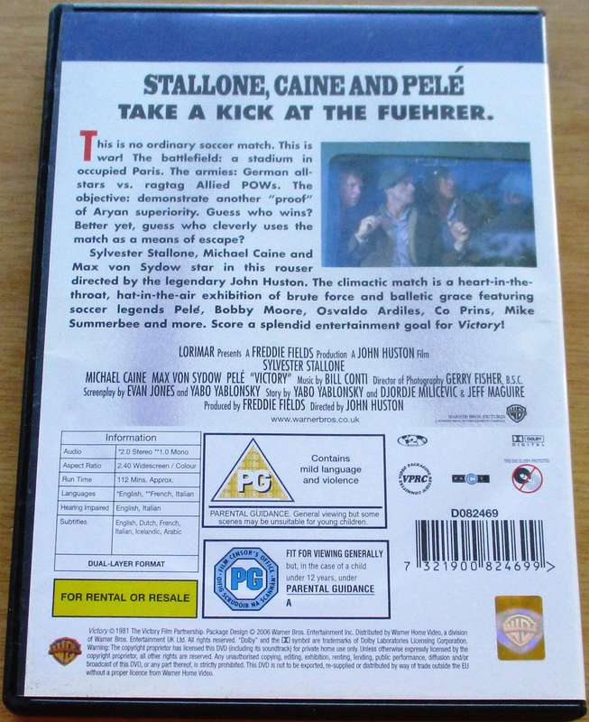 ESCAPE TO VICTORY Stallone Caine DVD [BBOX 6] Region 2