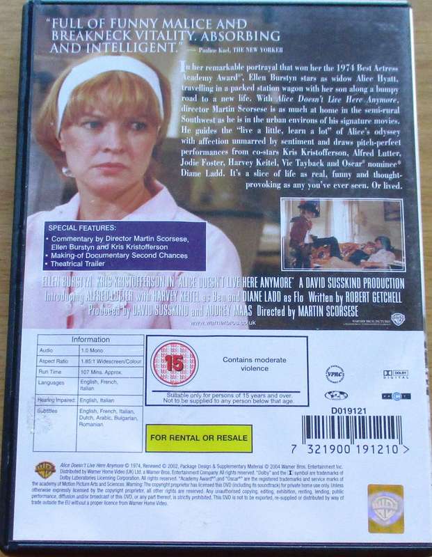 ALICE DOESN'T LIVE HERE ANYMORE Ellen Burstyn Kris Kristofferson DVD [BBOX 7] Region 2
