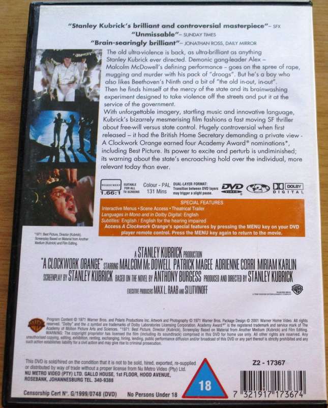 CLOCKWORK ORANGE DVD [BBOX 7] Region 2