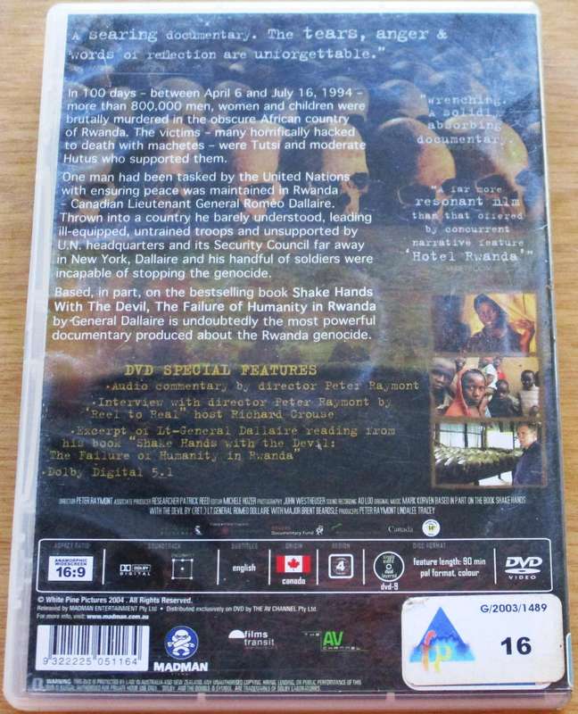 SHAKE HANDS WITH THE DEVIL The Journey of Romeo Dallaire DVD [BBOX 7] Region 4
