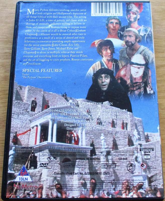 MONTY PYTHON'S LIFE OF BRIAN DVD [BBOX 8] Region 2
