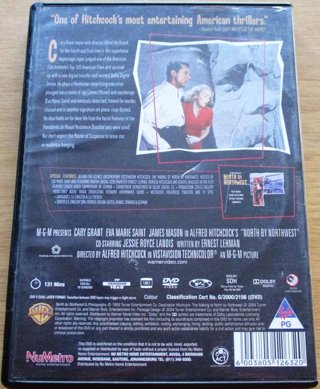 NORTH BY NORTHWEST Cary Grant DVD [BBOX 8] Region 2