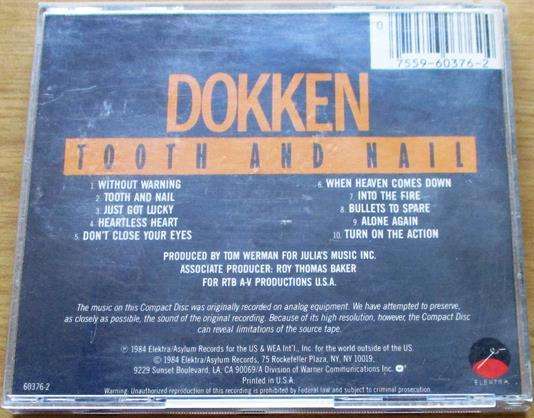 DOKKEN Tooth and Nail CD [Shelf Z x 2]
