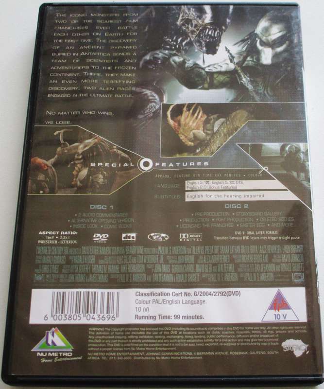 ALIEN VS. PREDATOR Movie Disc only DVD [BBOX 8]