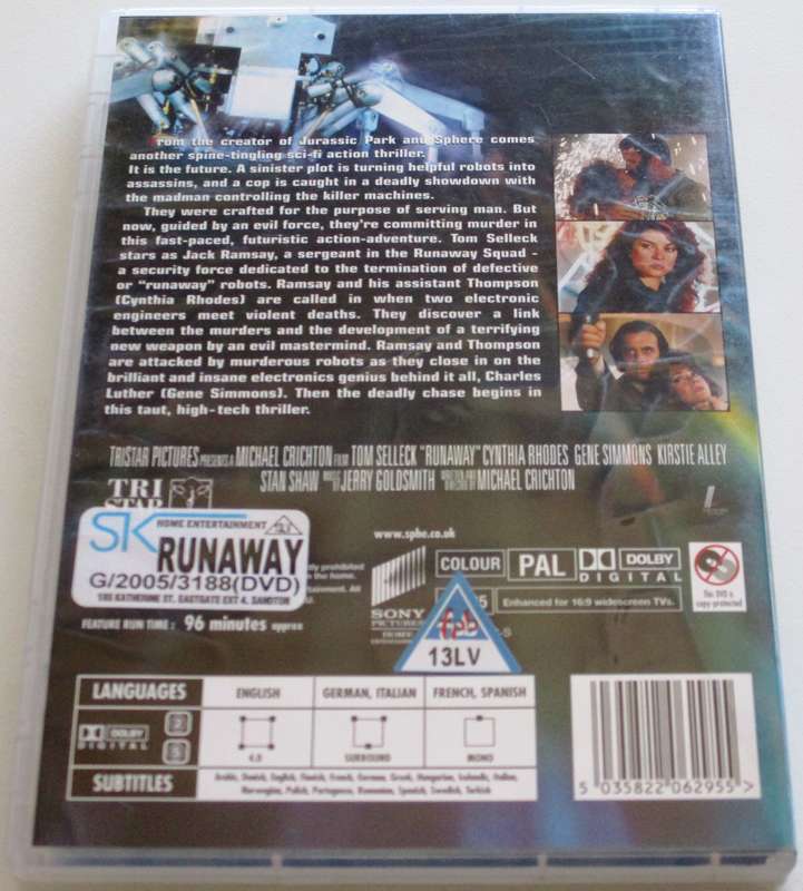 RUNAWAY Tom Selleck DVD [BBOX 9]