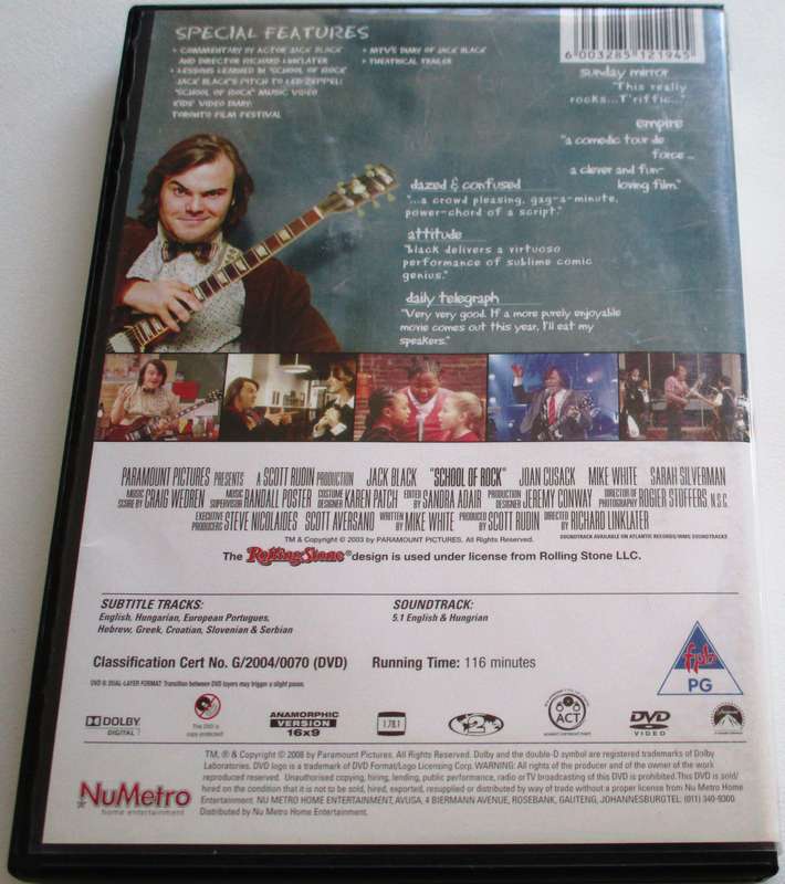 SCHOOL OF ROCK Jack Black DVD [BBOX 10]