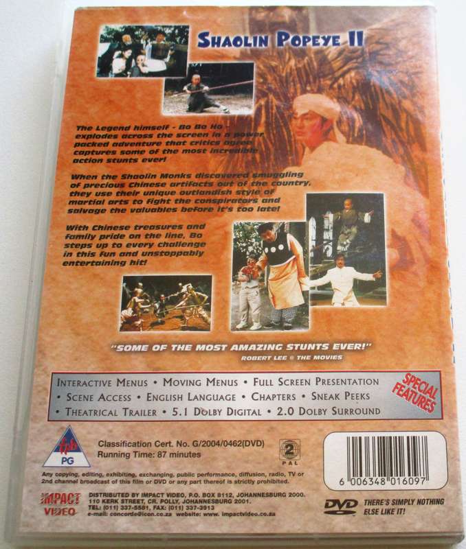 SHAOLIN POPEYE II Michelle Yeoh DVD [BBOX 10]