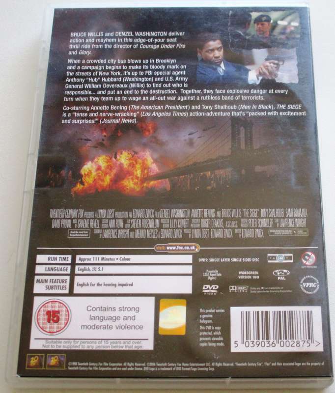 THE SIEGE Denzel Washington DVD [BBOX 10]