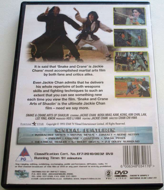 SNAKE & CRANE Arts of Shaolin Jackie Chan DVD [BBOX 10]