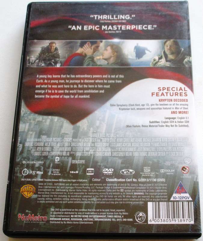 MAN OF STEEL Superman DVD [BBOX 12]