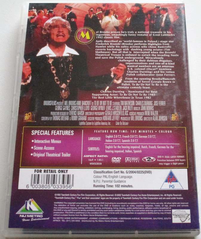 TO BE OR NOT TO BE Mel Brooks DVD [BBOX 14]
