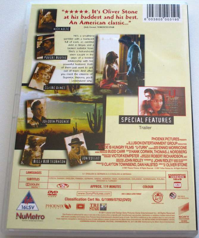 U TURN Sean Penn Jennifer Lopez Nick Nolte DVD [BBOX 14]