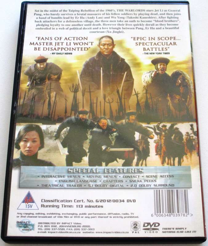 THE WARLORDS Jet Li DVD [BBOX 14]