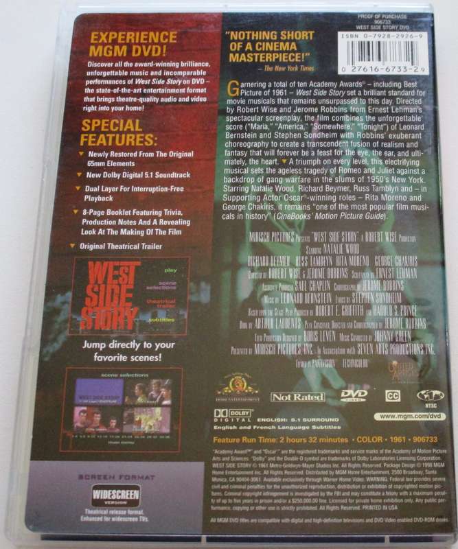 WEST SIDE STORY Natalie Wood DVD [BBOX 14] Region 1