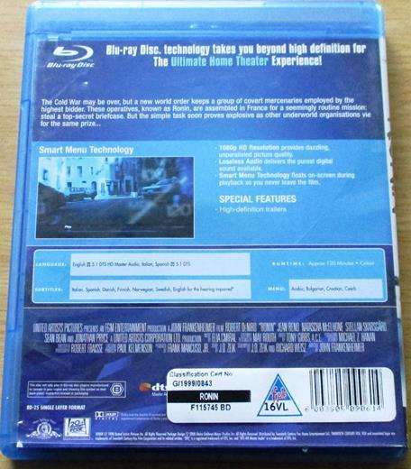 RONIN Robert De Niro BLU RAY