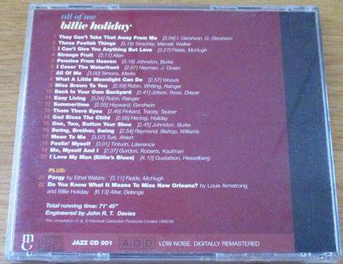 BILLIE HOLIDAY All of Me Jazz Greats CD [Shelf Z x 1]