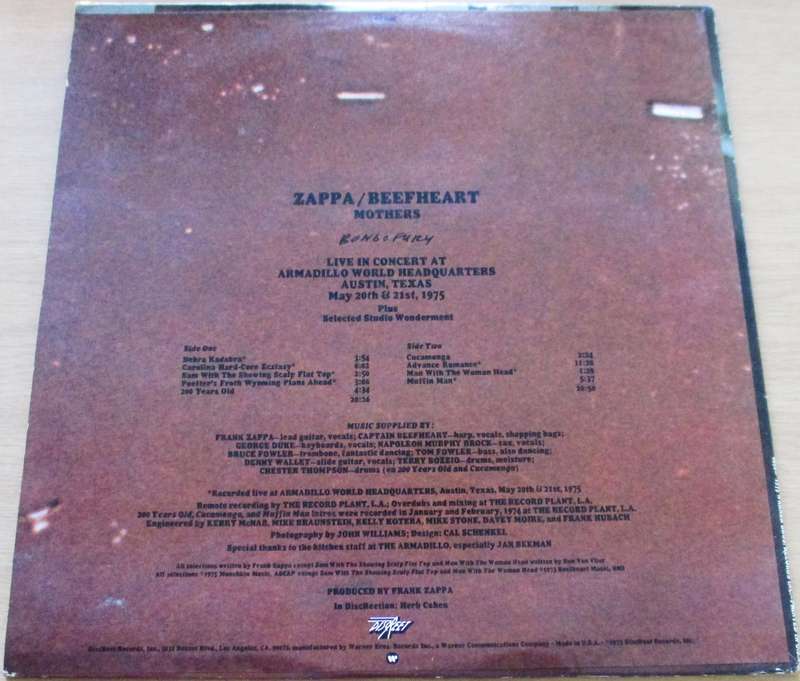 FRANK ZAPPA + CAPTAIN BEEFHEART Bongo Fury LP VINYL RECORD