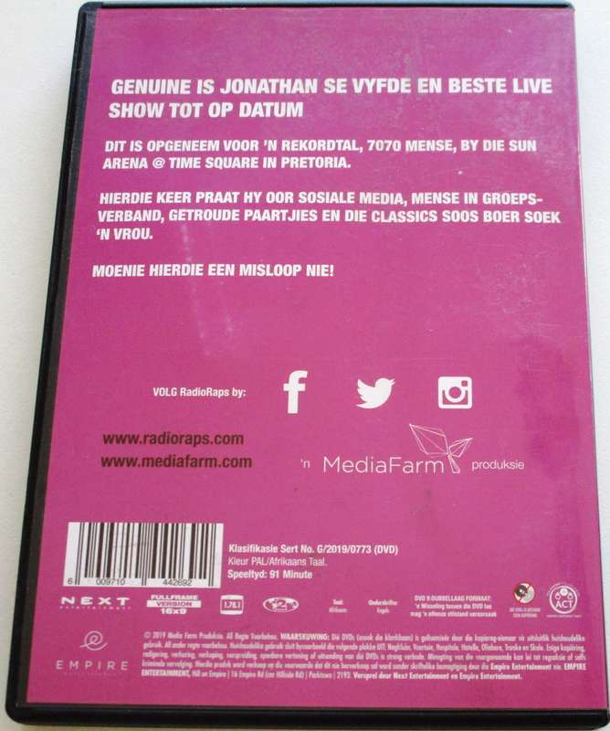 RADIO RAPS JONATHAN LIVE IN PRETORIA DVD [SA SHELF]