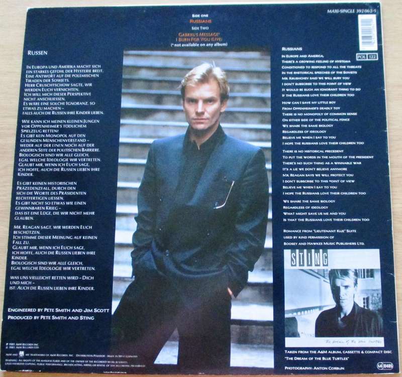 STING Russians 12" Maxi Single VINYL RECORD
