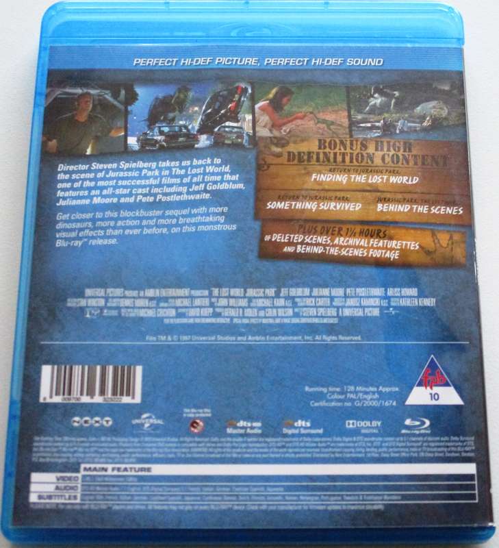 JURASSIC PARK The Lost World Blu Ray  [BLU RAY SHELF]