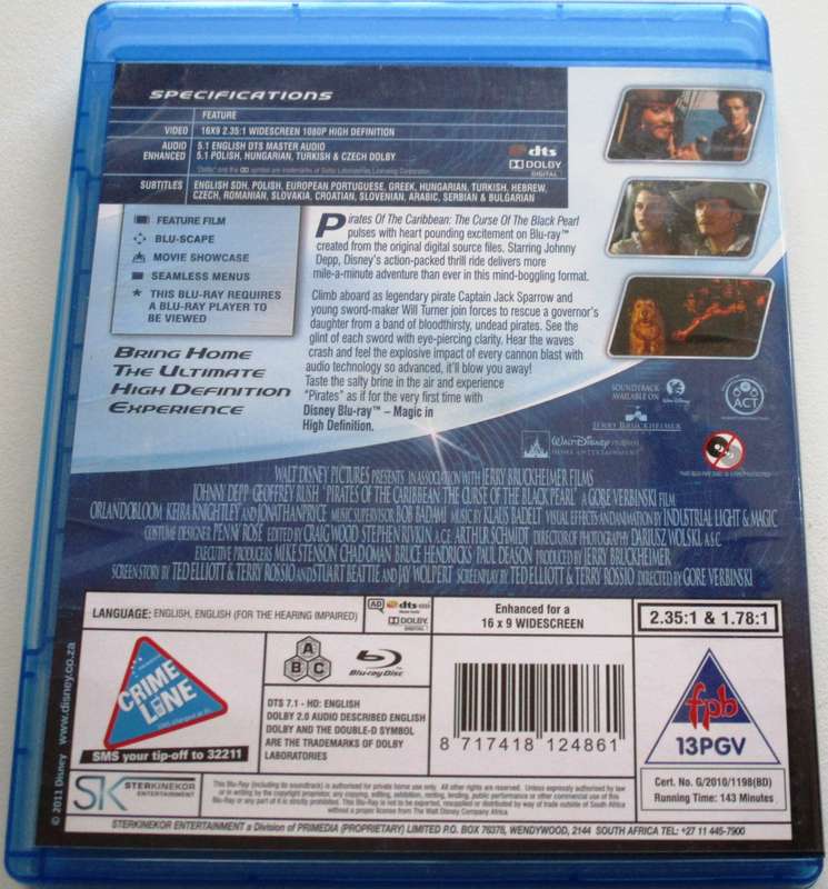 PIRATES OF THE CARIBBEAN The Curse of the Black Pearl Blu Ray [BLU RAY SHELF]