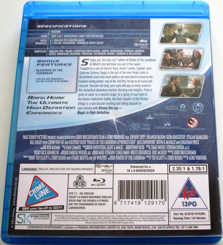 PIRATES OF THE CARIBBEAN At Worlds End Blu Ray [BLU RAY SHELF]