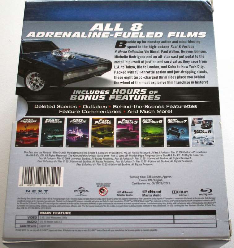 FAST & FURIOUS 8 Movie Collection Blu Ray BOX SET [BLU RAY SHELF]