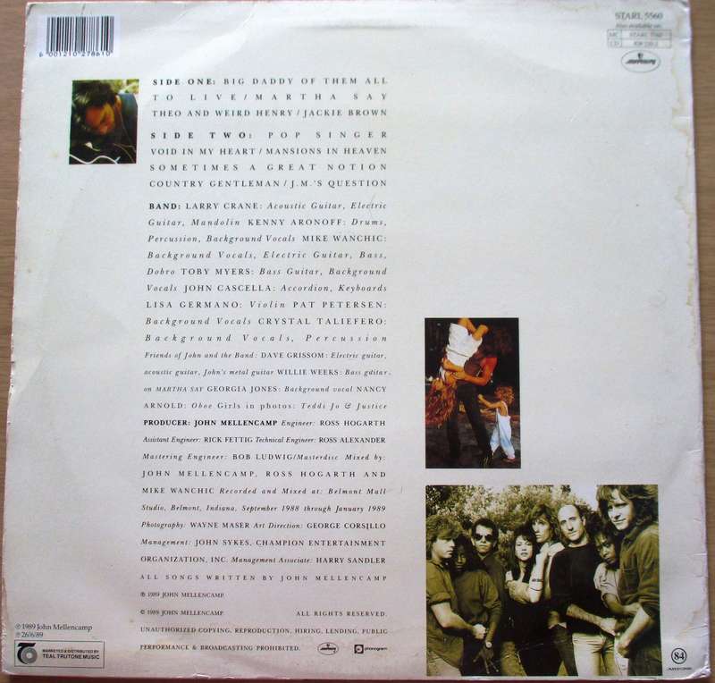 JOHN COUGER MELLENCAMP Big Daddy LP Vinyl Record