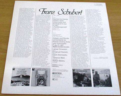SCHUBERT FORELLENQUINTETT Adagio und Rondo Concertante HMV Classics LP VINYL Record