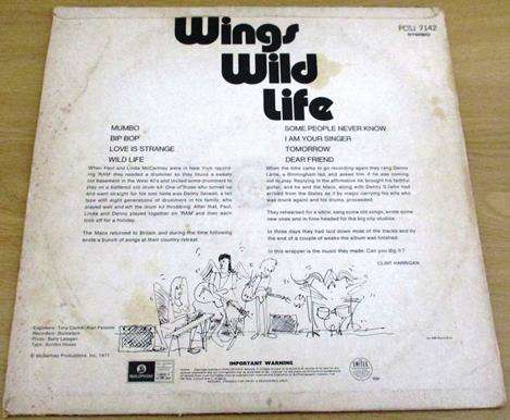 WINGS and PAUL McCartney Wild Life LP VINYL Record