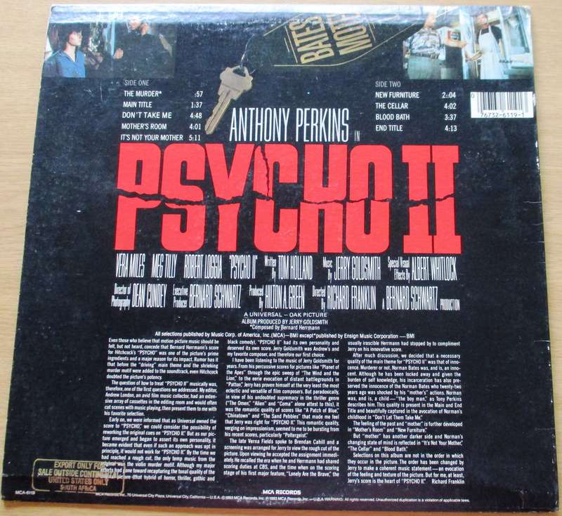 PSYCHO II O.S.T.. LP VINYL Record