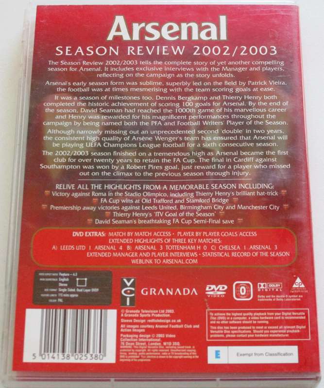 ARSENAL Season Review 2002/2003 DVD [BBOX 5]