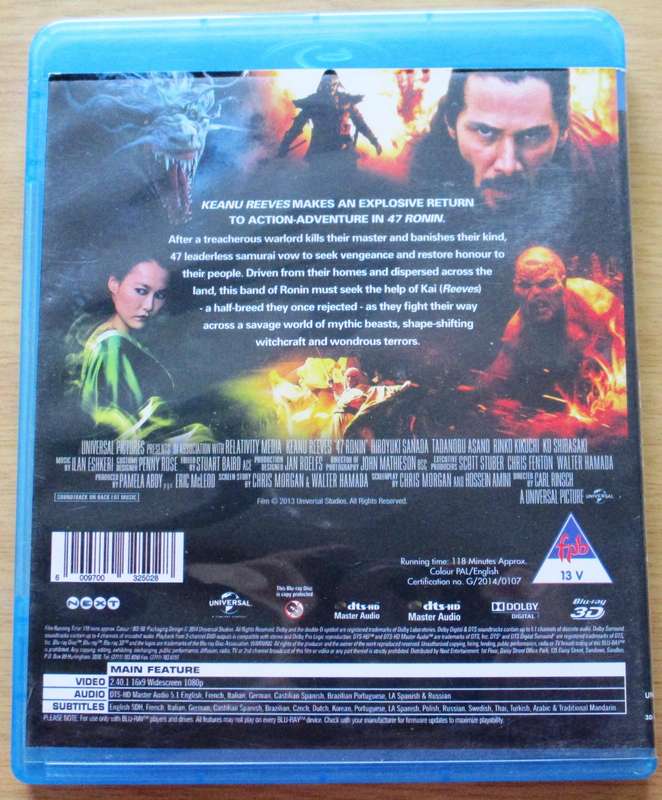 47 RONIN Keanu Reeves BLU RAY 3D [BLU RAY SHELF]