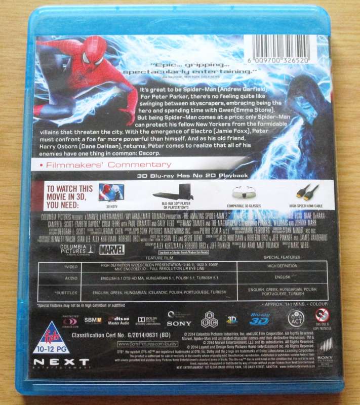 THE AMAZING SPIDER-MAN 2 BLU RAY 3D [BLU RAY SHELF]