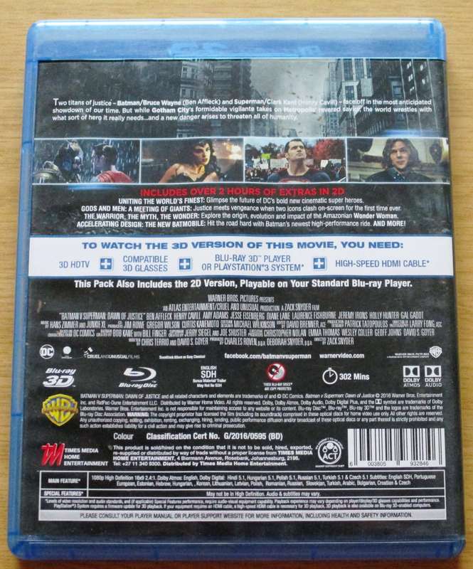 BATMAN Vs SUPERMAN Dawn of Justice 3D BLU RAY + BLU RAY 3D [BLU RAY SHELF]