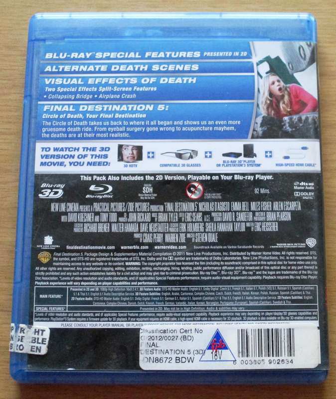 FINAL DESTINATION 5 BLU RAY + BLU RAY 3D [BLU RAY SHELF]