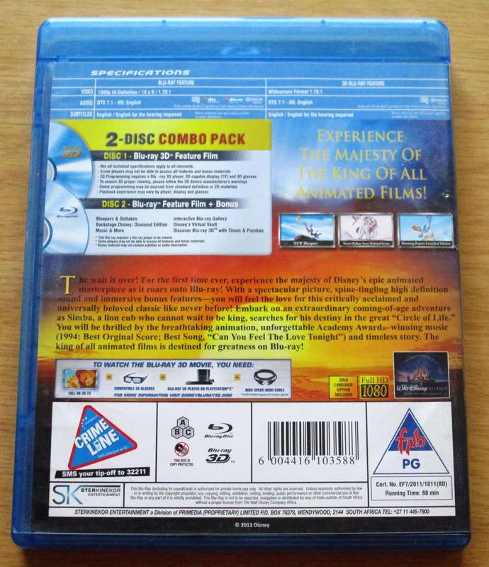 LION KING Diamond Edition BLU RAY + BLU RAY 3D [BLU RAY SHELF]