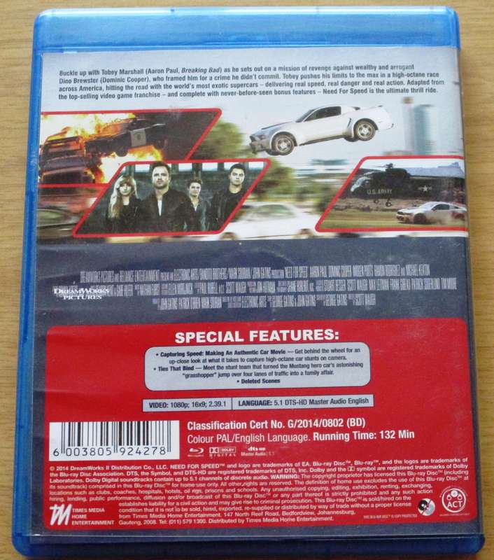NEED FOR SPEED BLU RAY + BLU RAY 3D [BLU RAY SHELF]