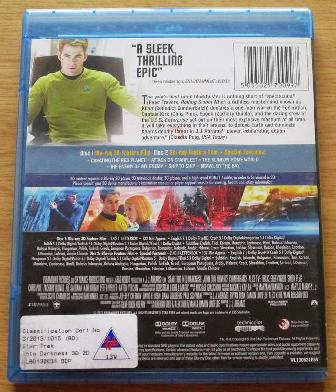 STAR TREK Into Darkness BLU RAY + BLU RAY 3D  [BLU RAY SHELF]