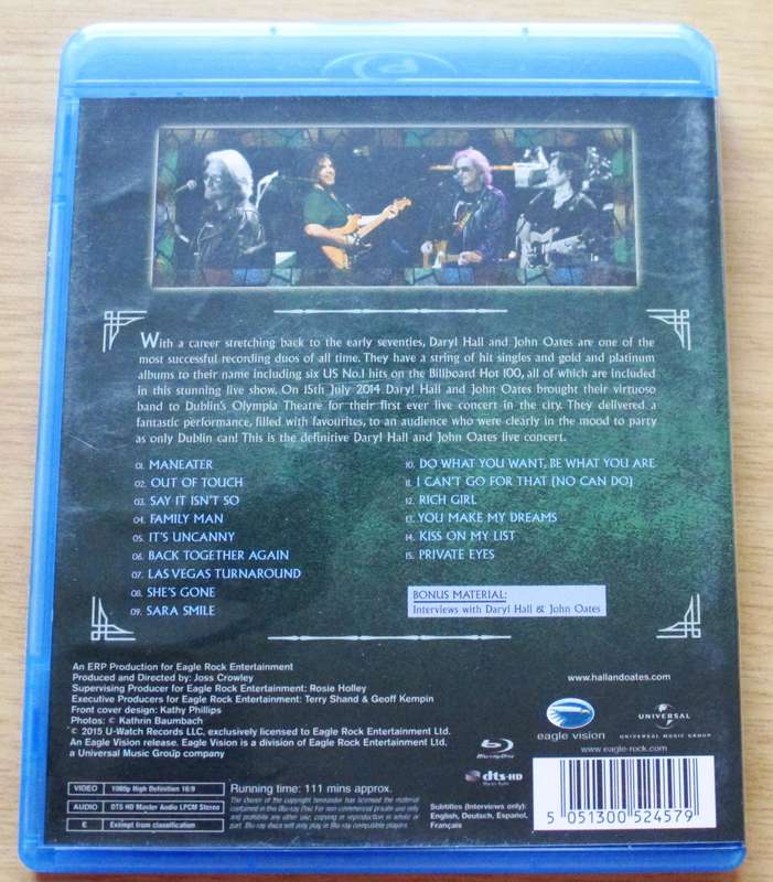DARYL HALL + JOH OATES Live in Dublin BLU RAY