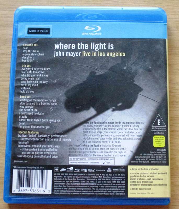 JOHN MAYER Where the Light Is Live in Los Angeles BLU RAY