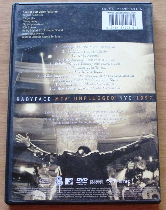 BABYFACE MTV Unplugged NYC 1997 DVD VG+